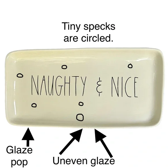 Rae Dunn Christmas Platter NAUGHTY & NICE White Black Long Letters NWT 2017 OG - Picture 5 of 16